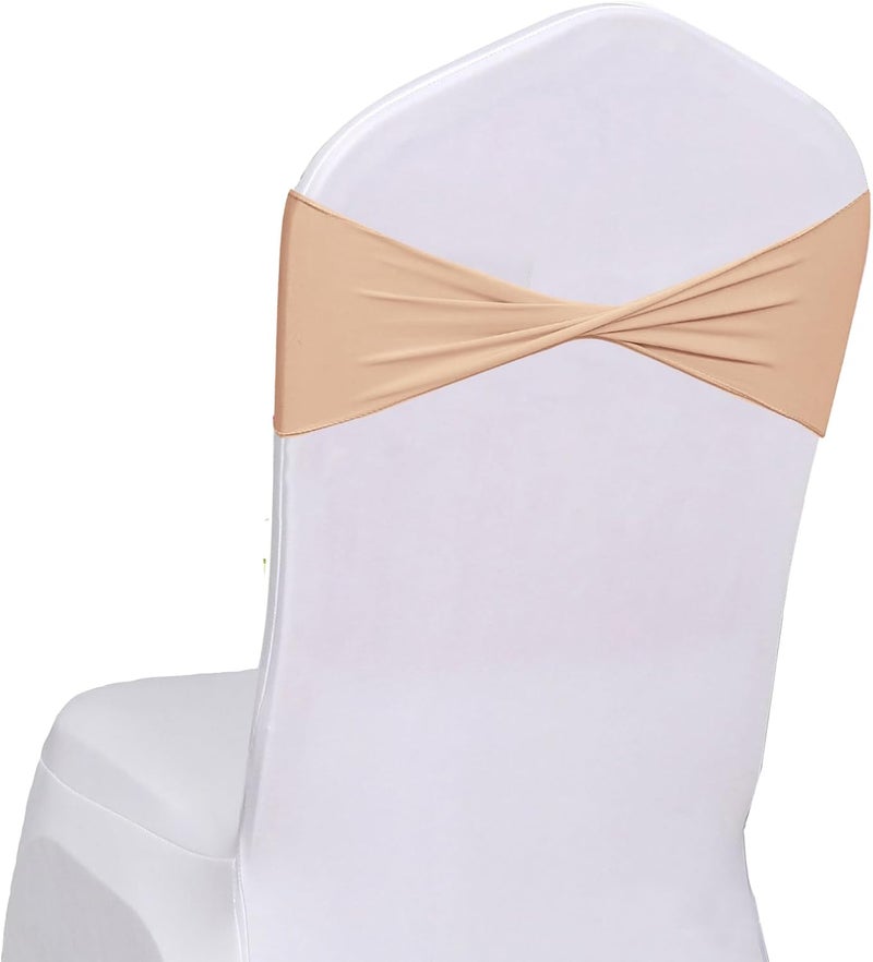 Fbewom Nude Chair Sashes Bows 50 Pcs Spandex Chair Bands Ties Without Buckle Decorations for Wedding Birthday Party Events Ceremony - Image 1